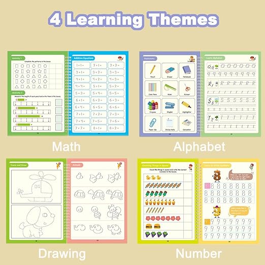 Magic Grooved Handwriting Book Practice,Practice Copybook,Handwriting Practice Copybook,Reusable Practice Book for Preschool Age 3-8 Back to School Supplies (4 Large and 4 Small Books with Pens)
