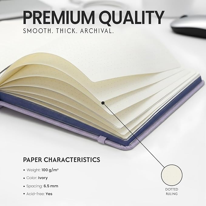 EVERLINEA 5.6” x 8.3” Embossed Lavender A5 Hardcover Notebook, 240 Dotted Pages, Dusty Purple
