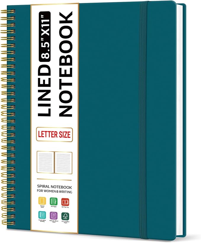 Taja Large Spiral Lined Notebook for Work, Journal for Women & Men