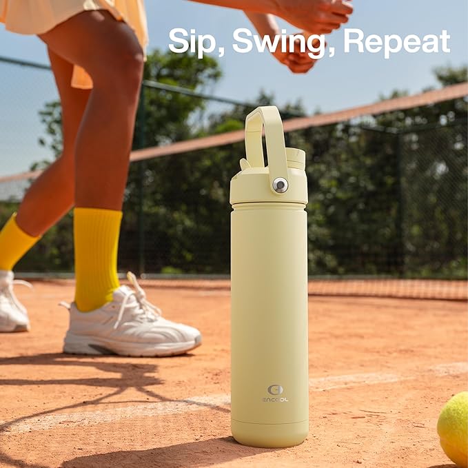 ENCOOL Insulated Water Bottle with Straw Stainless Steel Water Bottle, Leak-Proof, BPA-Free, Double Wall Vacuum Keeps Cold for 24 Hours for Sports, Travel, School (32 oz, Light Vanilla)