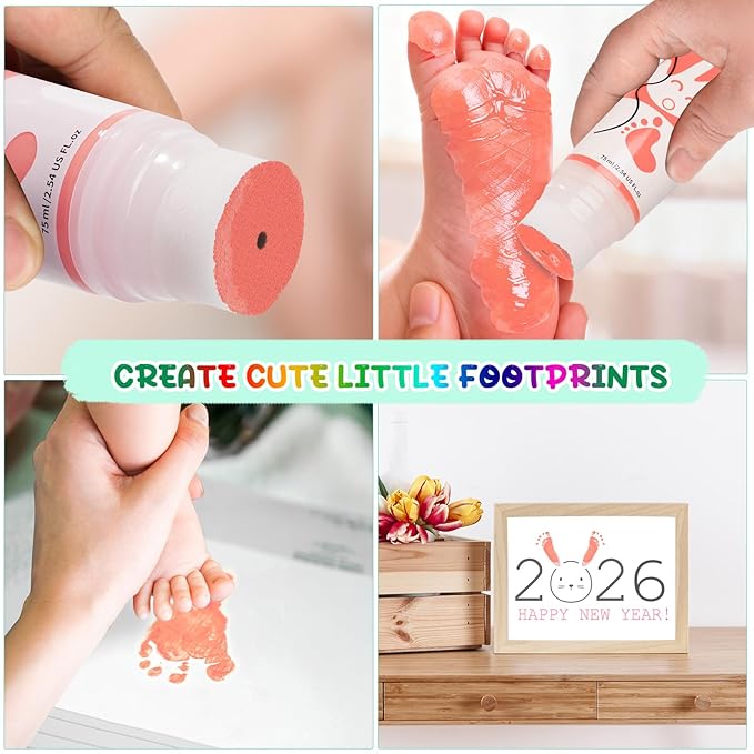 Baby Hand and Footprint Paint with Sponge Head, 2.54 fl oz, Non-Toxic & Acid-Free, Washable Baby Safe Paint for Newborn Keepsakes, Dog Nose & Paw Prints, Ideal New Mom Gift - Pink