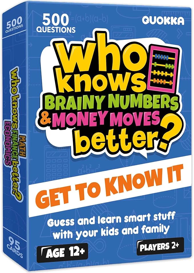 Board Games for Kids 8-12 – STEM Family Card Games for Kids and Adults –Trivia Cards for Family Game Night – Who Knows Math Finance Economics Better – Fun Card Game for Families and Teens