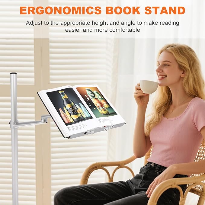 GCCSJ Book Holders for Reading Hands Free，Multifunctional Book Stand for Reading with Wooden Platform，Rotatable & Liftable Portable Book Stand，Suitable for Read/Cooking/Office Use