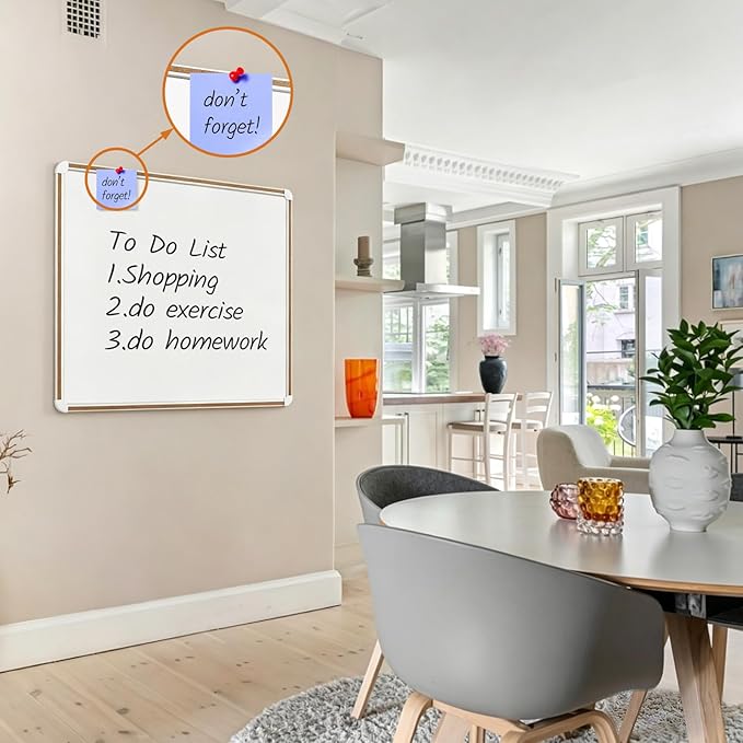 Large Magnetic White Board for Wall,Aluminum & Cork Strip Frame Whiteboard for Office,Presentation Dry Erase Board Wall Mount,Large Whiteboard for School Classroom Huge Whiteboards (24" W x 18" H)