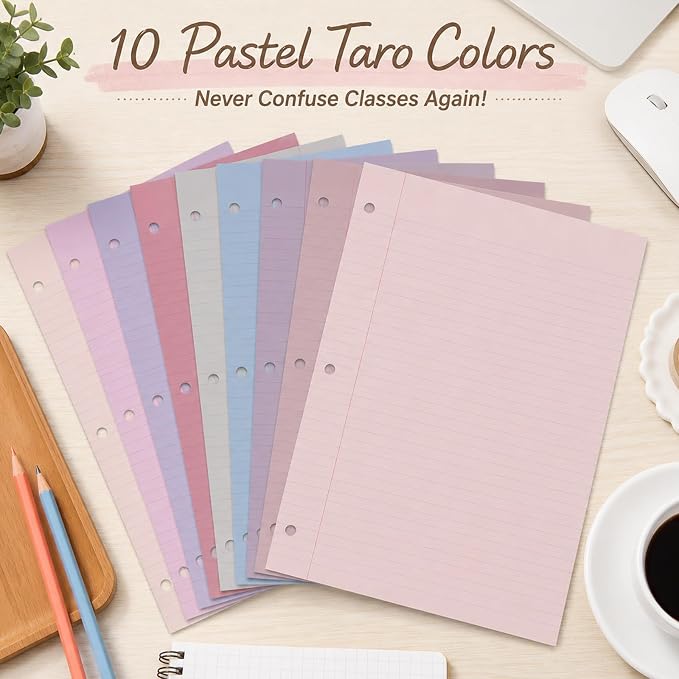 gisgfim 100 Sheets 3 Hole Punched Lined Refill Paper 8 x 10.5 Inch Loose Leaf Paper 3-Ring Binders College Ruled Notebooks Planner Inserts Thicken for Writing School Office Home Supplies(Taro)