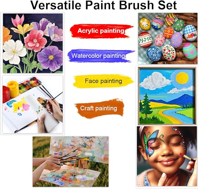 Transon Art Painting Brush Assorted Set of 12 for Acrylic Watercolor Gouache Hobby Painting White