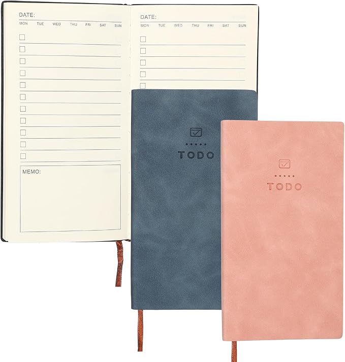 PATIKIL 2Pcs Planner Notebook, A6 100 Sheets Undated to Do List Daily Weekly Monthly Goals Tracker Pocket Notebook for Office Study Time Management Fitness Weeding, Pink/Dark Blue