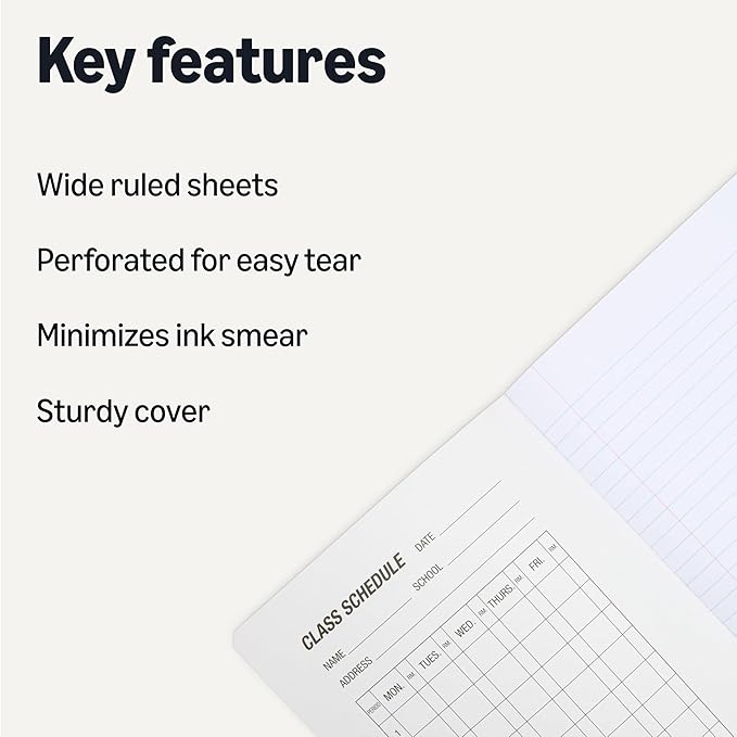 Amazon Basics Composition Notebook, Wide Ruled, 100 Sheets, 9.75" x 7.5", Marble Black, 12-Pack