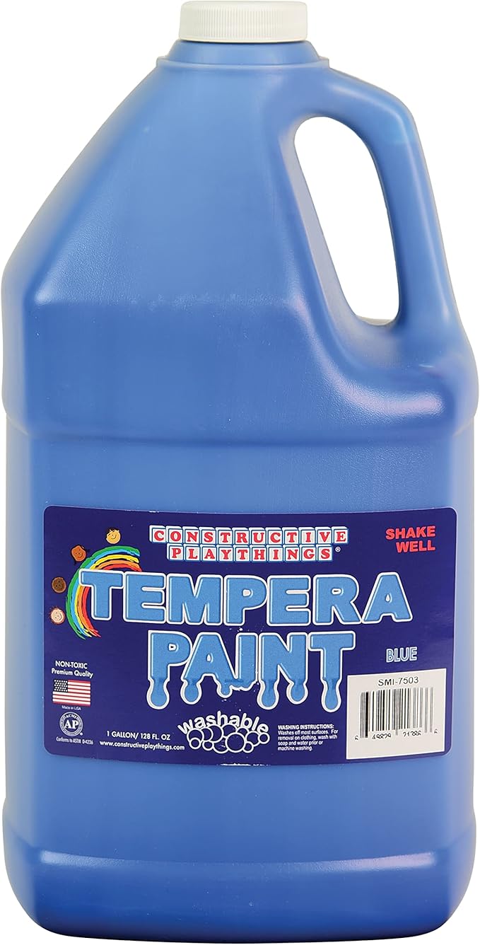 Constructive Playthings Washable Tempera Paint for Kids, Classroom Painting Supplies, Set of 4 Gallons, Primary Colors