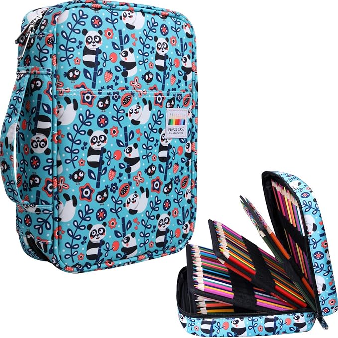 JAKAGO 220 Slots Colored Pencil Case Large Capacity Pen Holder for Artist Painter Zipper Organizer Bag for Marker Highlighter Storage Case for Office Sketch Travel Supplies (Panda)