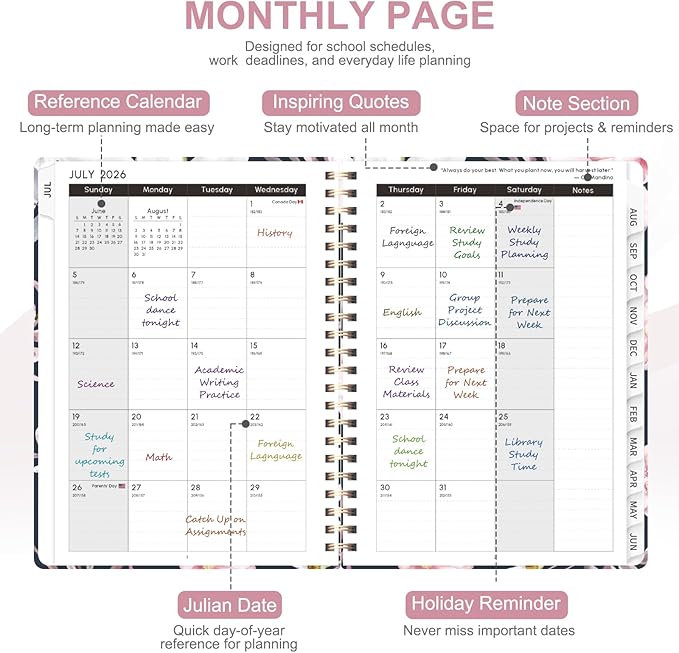Planner 2026-2027, Weekly and Monthly Academic Planner, July 2026 - June 2027, Hardcover Calendar Agenda Book for School Year Planning, School Supplies for Teacher and Student, A5(6.3'' x 8.5'')