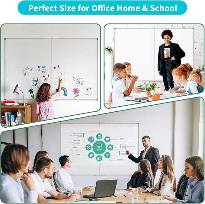 JILoffice Large Foldable White Board 60 x 48 Inches, Dry Erase Magnetic White Board, Silver Aluminum Frame with 2 Detachable Marker Tray Wall Mounted Board for Office Home and School