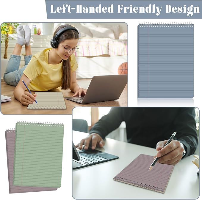 gisgfim 6 Pcs Boho Top Bound Spiral Notebooks 8.5" x 11" College Ruled Aesthetic Legal Pad Top Spiral Steno Pads Colored Paper Assorted Covers Spiral Notebook for Writing School Office Supplies