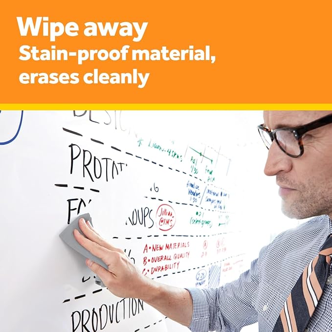 Post-it Dry Erase Whiteboard Film Surface for Walls, Doors, Tables, Chalkboards and More, Removable Sticky White Board, Stain-Proof, Easy Installation, 6 x 4 ft Roll (Pack of 6)