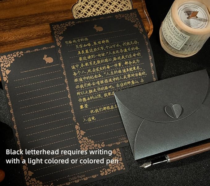 100 Sheets Black Rabbit Stationery Lined Paper,A5 Stationery Writing Paper with Antique Border Design,Letter Size (Unpunched) Ruled Filler Pape for Writing Letters,Vintage Invites