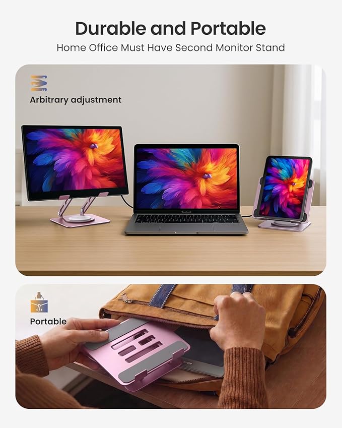Metal Tablet Stand, 360 Rotating iPad Stand with Heavy-Duty Base, Tablet Holder Compatible With 4.0-16.9" Device, 2025 iPad Pro Air Mini, Kindle, Surface Tablet, Portable Monitors - Purplish Pink