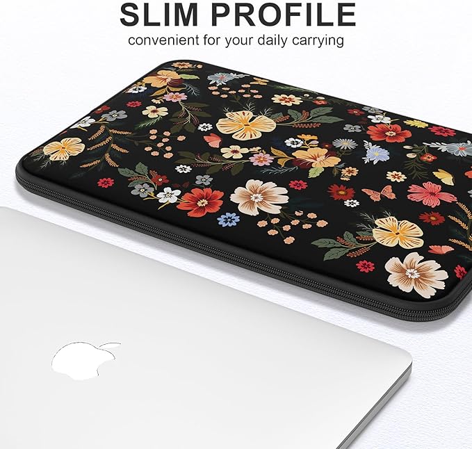 iCasso Laptop Sleeve 13 inch for MacBook Air 13-13.6 inch, Stylish Laptop case for MacBook Pro 13 inch, Slim Protective Travel Carrying Case for MacBook Pro 14 inch, Chromebook, HP, Dell, Black Floral