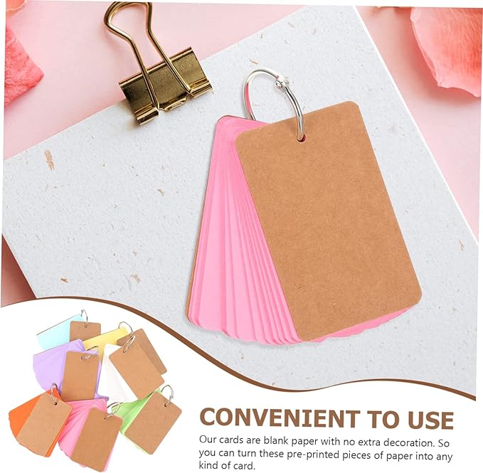 Veemoon 7Sets Blank Memo Cards DIY Flashcards for Studying Creative Writing and Note Taking Mixed Colors with Binder Rings for Students and Office Use
