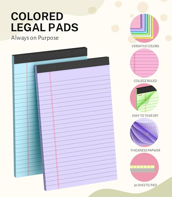 8 Pack Note Pads 5x8 Narrow Ruled Legal Pad Multicolor Small Notepads 5x8