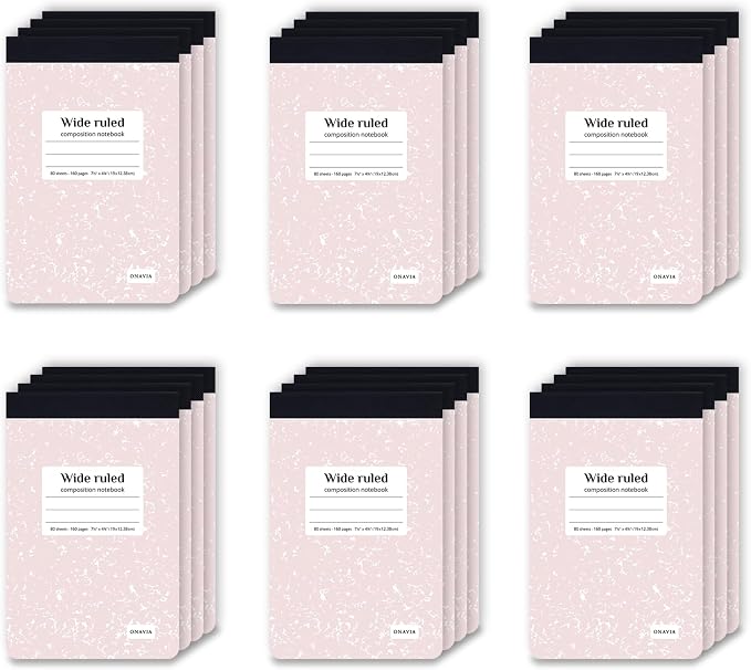 ONAVIA Pink Small Composition Notebooks Bulk, Wide Ruled 160 Pages