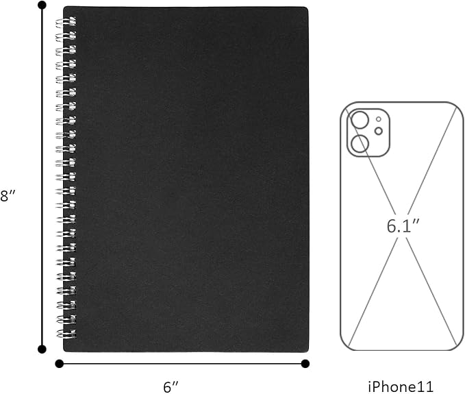 ZZTX Sprial Notebook Kraft Soft Cover College Ruled Notebooks, Wirebound Memo Diary Notebook Planner, 140 Pages/ 70 Sheets, 8 x 6 inch, 1 Pack (Black)