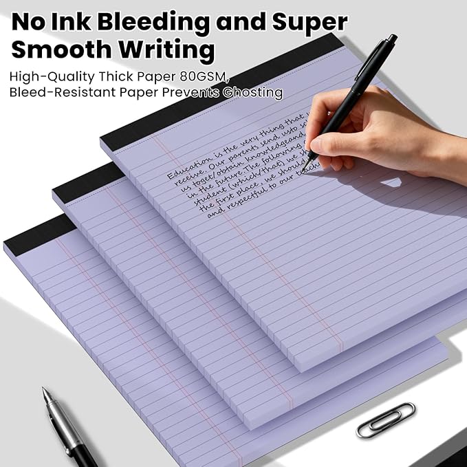 3pcs Legal Pads 8.5 x 11,Notepads 8.5 x 11 Inch, 30 Sheets/Pack, Purple Note Pads Clear Print Writing Pads of Paper, Perforate Wide Ruled Lined with Sturdy Back for Office, Business & School Supplies