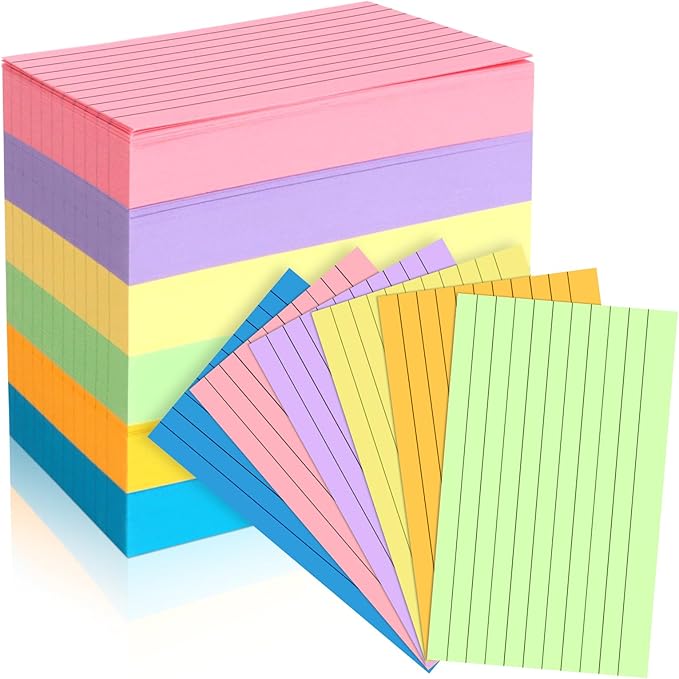 Tecmisse 600 Pieces Index Cards Rulded, Colorful Flash Cards 3 x 5 Index Card Bulk,Colored Index Cards 3x5, Note Cards Punched for School Learning, Office and Home Uses (Normal Thickness)