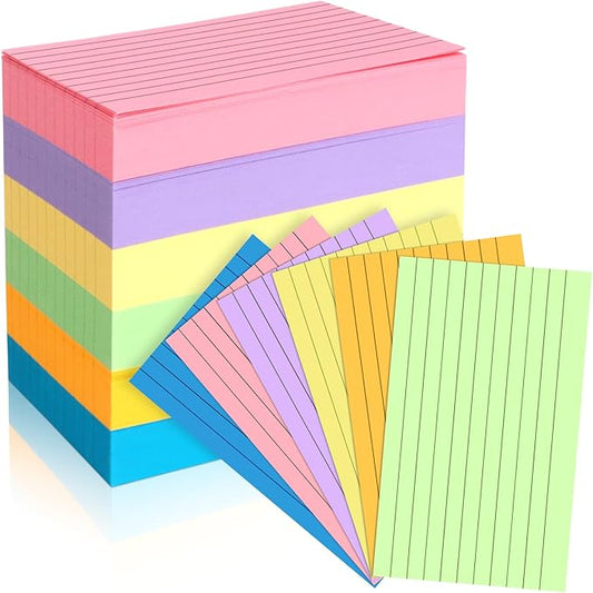 Tecmisse 600 Pieces Index Cards Rulded, Colorful Flash Cards 3 x 5 Index Card Bulk,Colored Index Cards 3x5, Note Cards Punched for School Learning, Office and Home Uses (Normal Thickness)