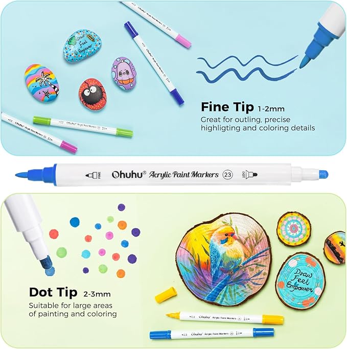 Ohuhu Acrylic Paint Markers Dual Tips: 72 Colors Fine & Dot Paint Pens High Opacity Acrylic Markers Waterproof Lightfast for Rock Painting 3D Prints Egg Wood Glass Ceramic DIY Crafts - Akaka