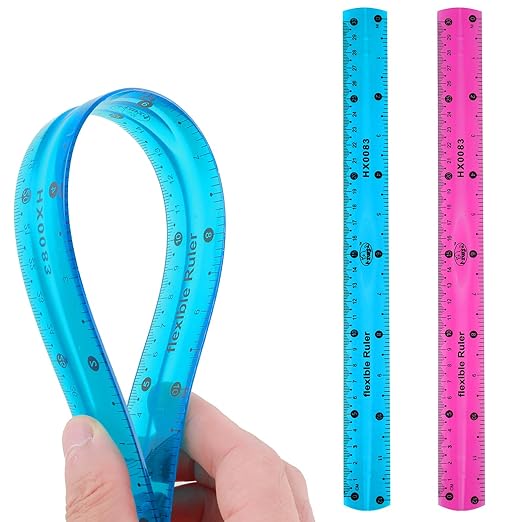 2 Pcs Flexible Ruler 12 Inches Plastic Rulers Transparent Measuring Tool Soft Bendable Scale Shatterproof Straight Edge Ruler Plastic Measuring Tool for Student School Office (Pink+Blue)