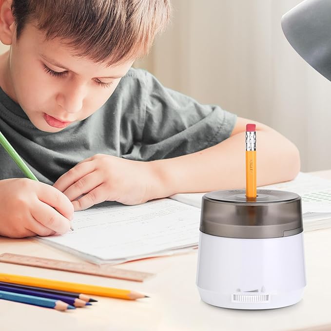 Electric Pencil Sharpener, Dual Power USB Battery Operated, Portable Design for 6-8mm Pencils, Home School Office Use (White)