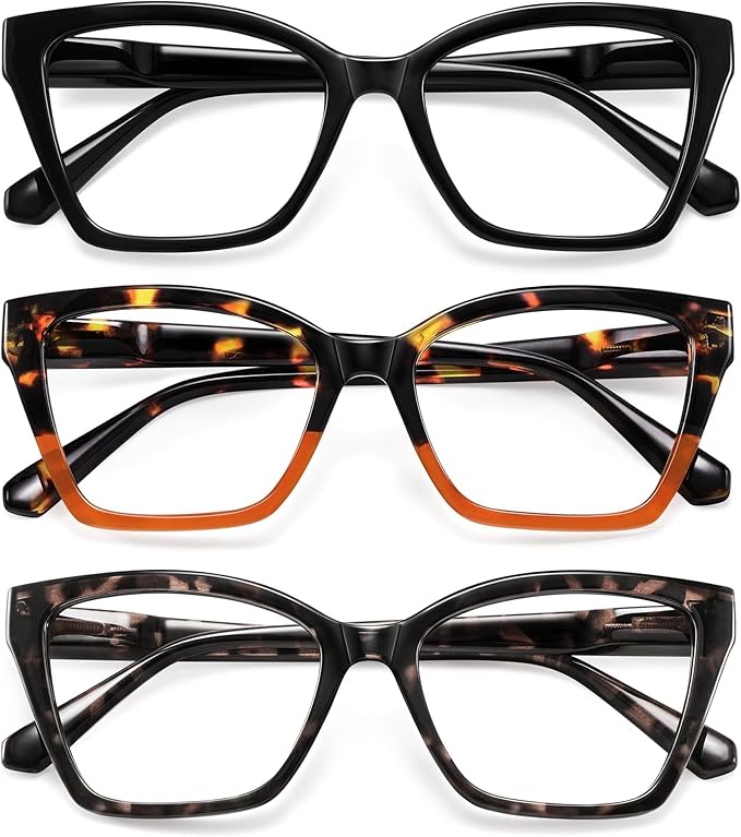 3Pack Reading Glasses for Women-Blue Light Blocking Readers Fashion Cat Eye Eyeglasses Spring Hinge