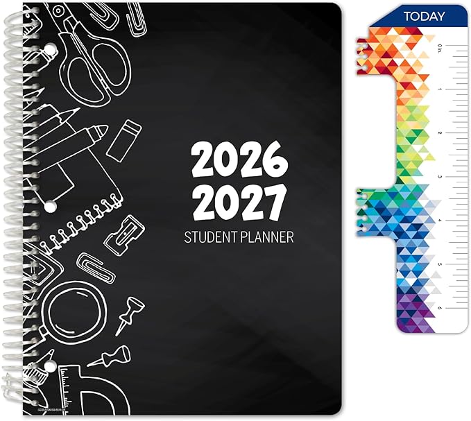 Global Datebooks 2026-2027 Middle & High School Student Planner 8.5" x 11" - Dated Weekly & Monthly Academic Planner with Ruler/Bookmark & Stickers, Ideal for Homework, Block Style, Doodles
