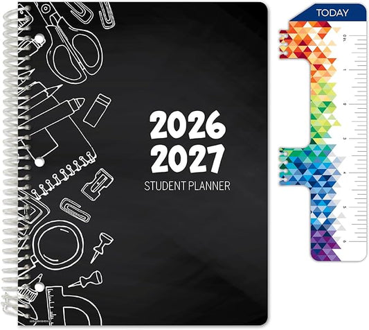 Global Datebooks 2026-2027 Middle & High School Student Planner 8.5" x 11" - Dated Weekly & Monthly Academic Planner with Ruler/Bookmark & Stickers, Ideal for Homework, Block Style, Doodles