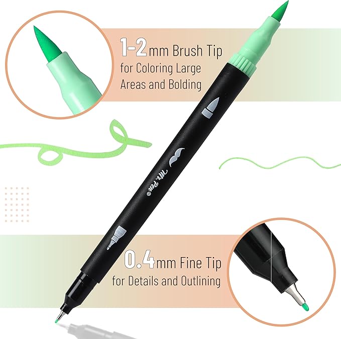 Mr. Pen- Dual Tip Brush Pens, 12 pcs, Assorted Colors, Fine & Brush Tip Markers for Adult Coloring Markers for Adults