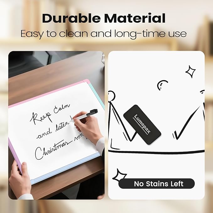 Colorful Frame Small Dry Erase Board for Wall, 16" x 12" Double-Sided Hanging Whiteboard with 4 Markers, 4 Magnets and 3 Mini Sticky Notes, Portable Whiteboard for Kids, School, Home, Office