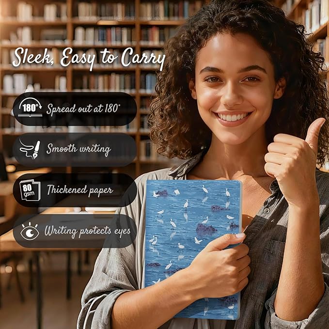 Stitched Composition Notebooks 2-Pack with Unique Art Designed Cover, A5 Lined Diary (8.2"L*5.5"W), Lay Flat Design, Thicked Paper Writes Smoothly for School and Office (Seagull)