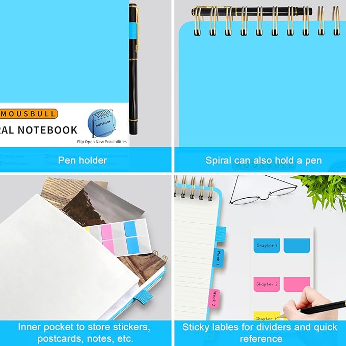 Top Spiral Notebook, A5 Hardcover Top Bound Steno Pads, 240 Pages 100gsm College Ruled Left Handed Notebook Journal for Work, School, Meeting Writing - Blue, 5.9" x 8.5"