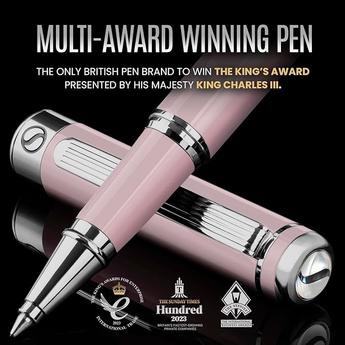 Scriveiner Blush Pink Rollerball Pen - Stunning Luxury Pen With Chrome Finish, Schmidt Ink Refill, Best Roller Ball Gift Set for Men & Women, Professional, Executive Office, Nice Pens