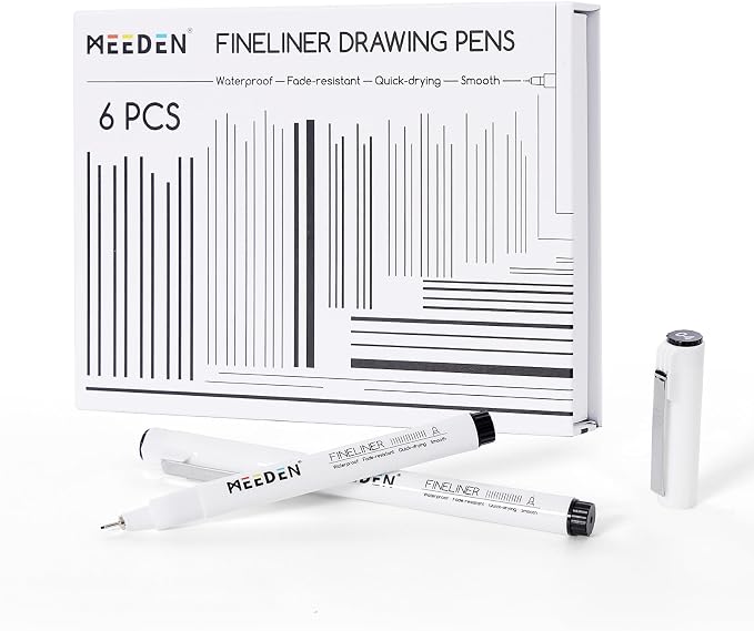 MEEDEN Micro Fineliner Drawing Pens: 0.4mm Needle Nib, 6 Pack, Black Ink