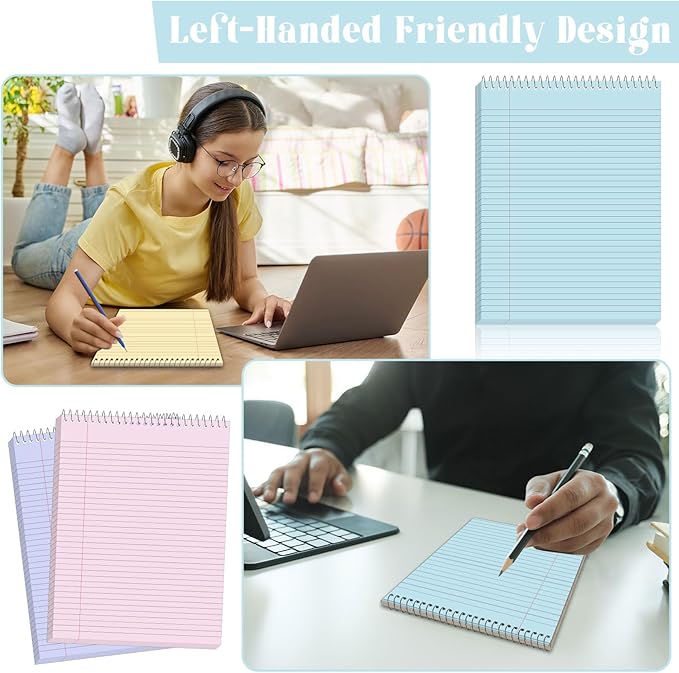 gisgfim 6 Pcs Pastel Top Bound Spiral Notebooks 8.5" x 11" College Ruled Aesthetic Legal Pad Top Spiral Steno Pads Colored Paper Assorted Covers Spiral Notebook for Writing School Office Supplies