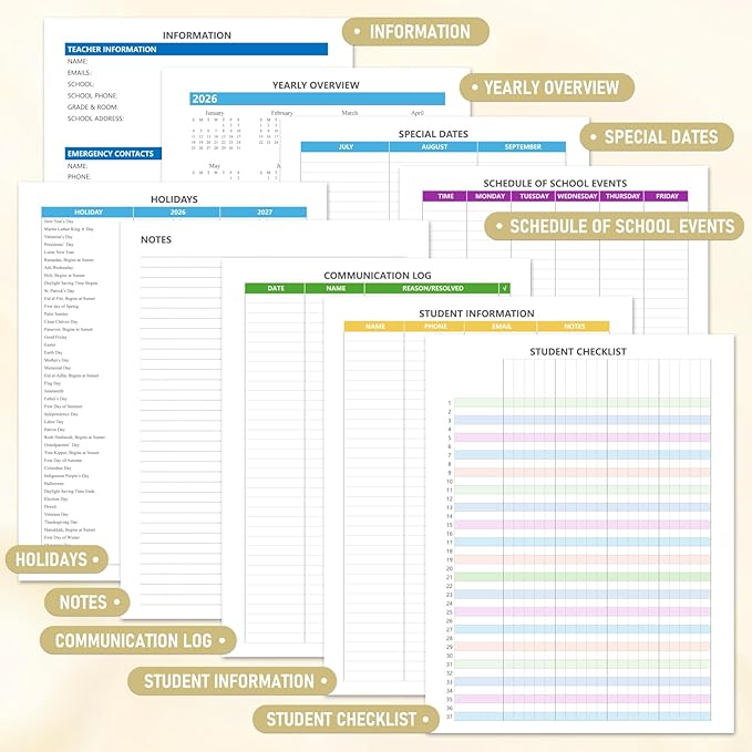 eacher Planner 2026-2027, Jul 2026-Jun 2027 Academic Year, 8.5" x 11" Lesson Planner Book for Teacher Calendar, Spiral Bound Planners, Colorful Monthly Tabs, Planning Stickers, YellowCheckered