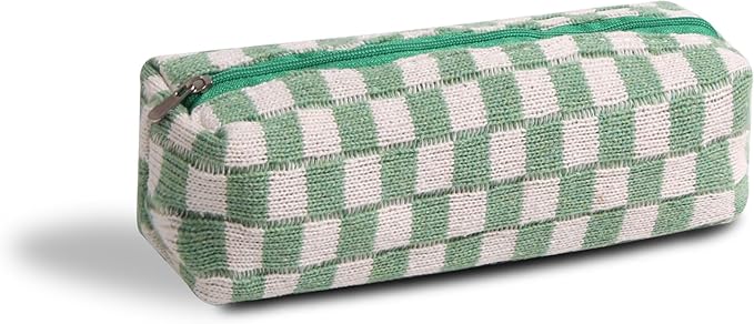 Pencil Case Pen Case Office College School Storage Bag Pouch Holder Box Organizer Makeup Pouch Cosmetic Bag Aesthetic Cute Pencil Case for Girls Boys Kids (Green + White)