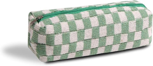 Pencil Case Pen Case Office College School Storage Bag Pouch Holder Box Organizer Makeup Pouch Cosmetic Bag Aesthetic Cute Pencil Case for Girls Boys Kids (Green + White)