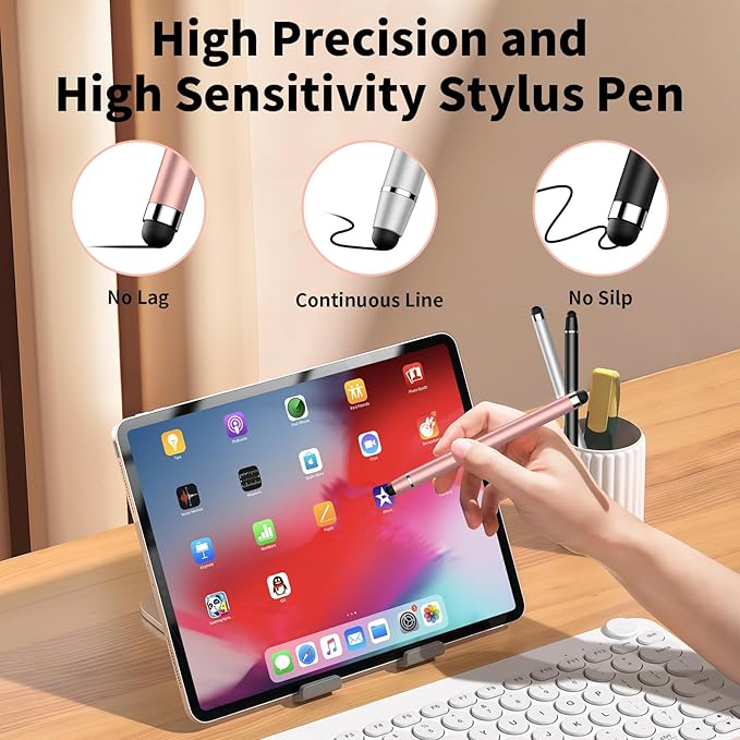 3 PCS Stylus Pen for Touchscreen,2-in-1 High Precision Stylus,Stylus Pen for iPad/iPhone/Android Tablets and Capacitive Touchscreens(Black/Silver/Rose Gold