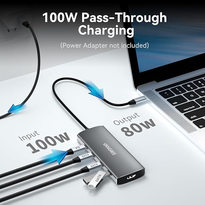 VANGREE USB C Hub, 3 USB 3.2 Gen 2 Ports with 10Gbps, 4K@60Hz HDMI, 100W Power Delivery, 3 USB-A 3.2 Ports, USB C Splitter Multiport Adapter Extender for MacBook Pro/Air, iPad Pro, Mac mini and More