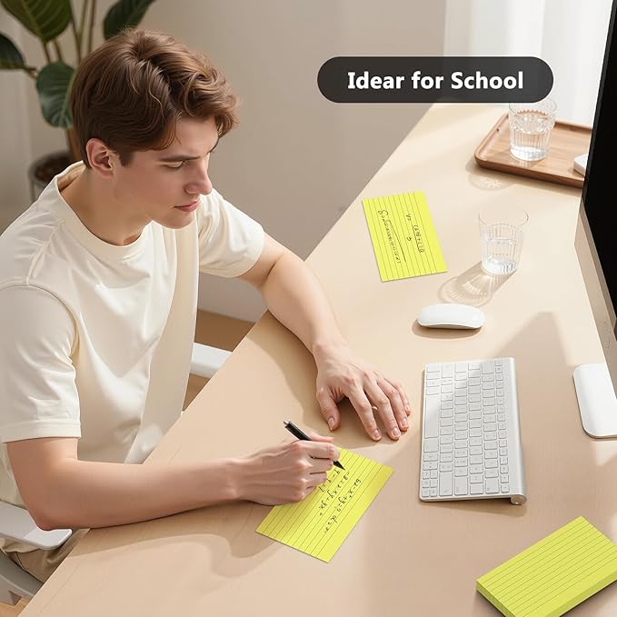 250 Count Index Cards 3 x 5 Inch, Thick Yellow Lined Note Cards Portable Ruled Flash Cards Perfect for Studying and Organizing, Note Taking Study Flashcards for Home, School and Office