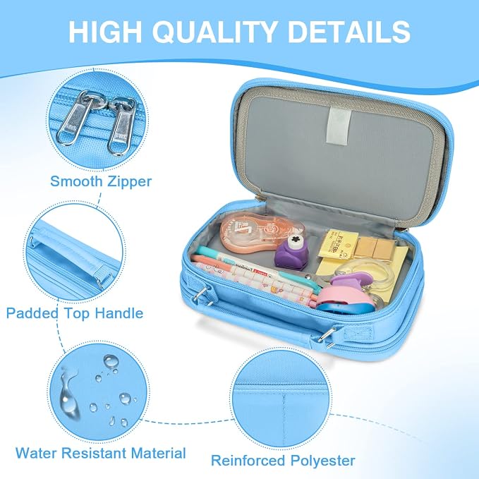 VASCHY Pencil Case, Aesthetic Kawaii Large Pencil Pouch Stationary Pencil Bag/Box for Preppy Middle School College Students, Pen Organizer Holder School Supply Blue