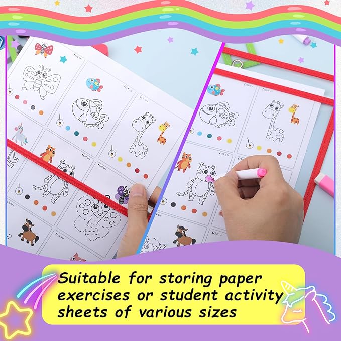 24 Pack Dry Erase Pocket Reusable Sleeves 10" x 14" Clear Plastic Sheet Protectors with Dry Erase Markers and Mini Sleeves Paper Teacher Supplies