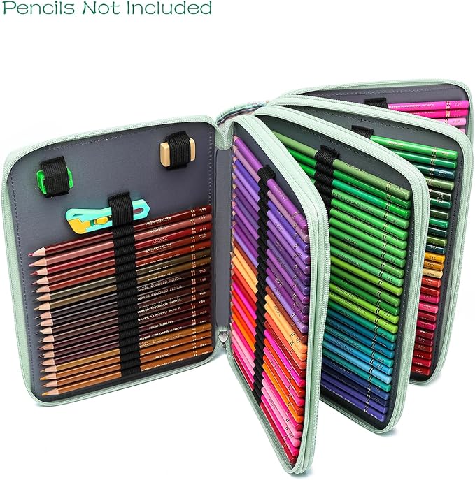 YOUNGCOL 200 Slots Colored Pencil Case Color Pencil Organizer Storage Large Capacity Pencil Case (Green + Sunflower)